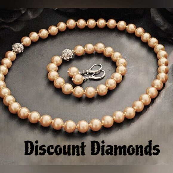 Gold 10mm South Sea Shell Pearls 4 Pc Set Earrings Bracelet  Necklace 925 Clasp - Picture 1 of 7